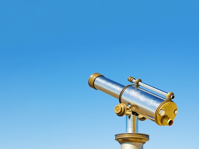 metal telescope blue sky